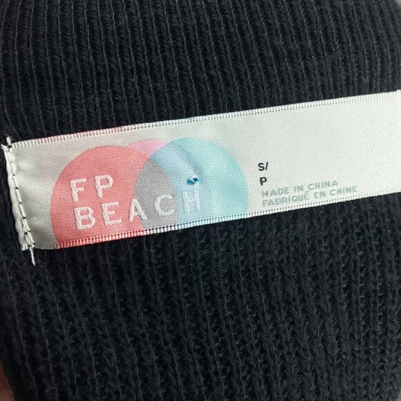 Free People Beach Small S Black Stretch Rib Knit Cotton Blend Mock Neck Sweater - Picture 4 of 5